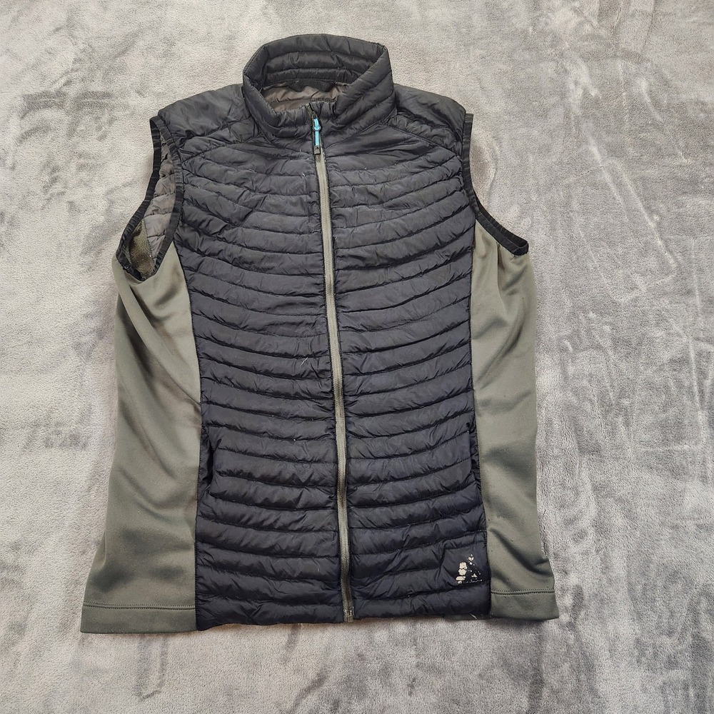Eddie Bauer‎ Vest Mens Medium Black Gray  MicroTherm Quilted Down 800 Gorpcore
